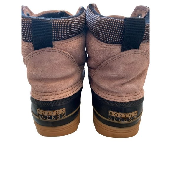 9M Boston Accent "Sleek" Women's Lace Up Winter Duck Boots Tan Suede and Navy Bl - Picture 11 of 11